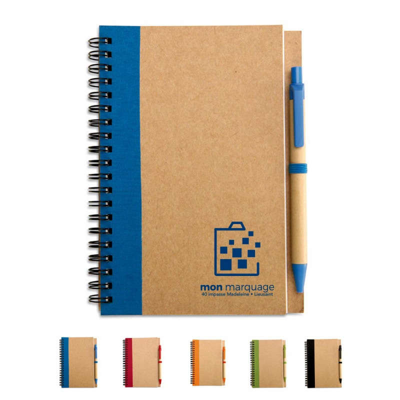 Bloc-note en papier recyclé, Cadeau d'entreprise, Bloc-notes personnalisé  b6 160 pages à spirales avec stylo