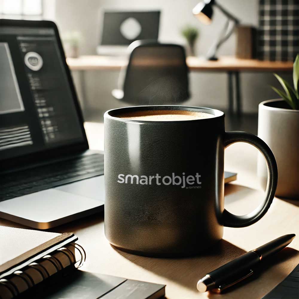 Mug design avec un logo discret, un objet publicitaire personnalisé idéal pour une utilisation quotidienne au bureau